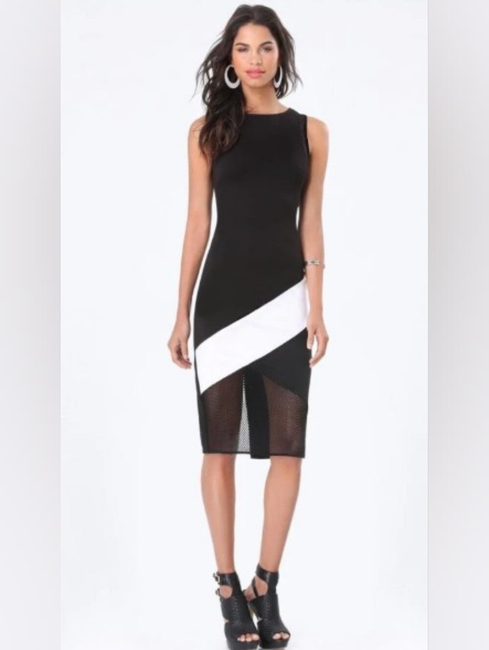bebe NWT Black & White Ponte Mesh Dress Misses Size Large